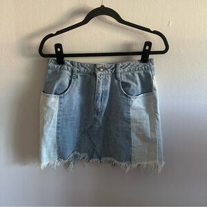 Free People Size 8 Color Block Distressed Mini Denim Skirt Festival Season